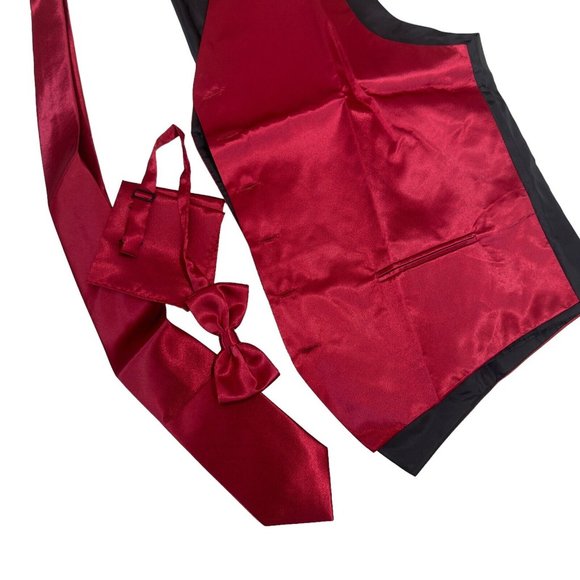 Formal FadCano Men SZ XL Satin Burgandy 6 Buttons Vest with Tie/Bow Wedding Wear - Picture 8 of 8